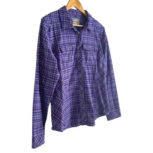 Cabela's Women's Purple and White Checkered Heavier Weight Flannel Shirt - Picture 2 of 5